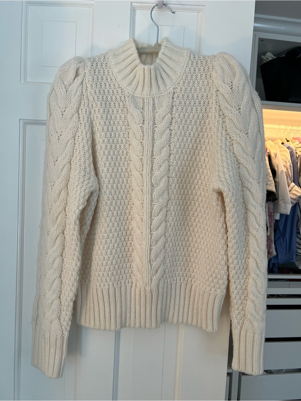 Mango Cream Cable-Knit Turtleneck Sweater